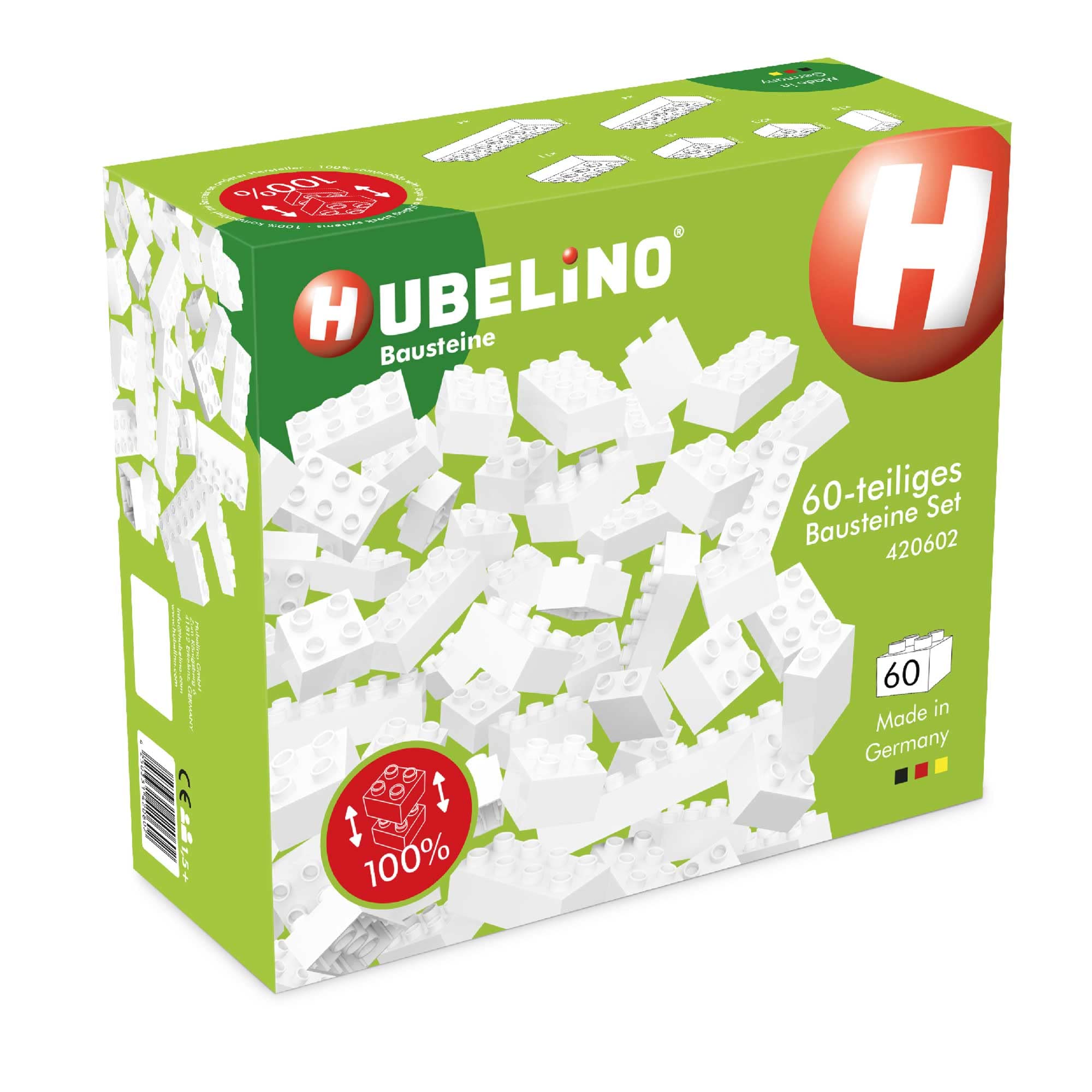 Hubelino White 60-Piece Building Blocks Set, Compatible with Other Brands, Made in Germany, Ages 1.5+
