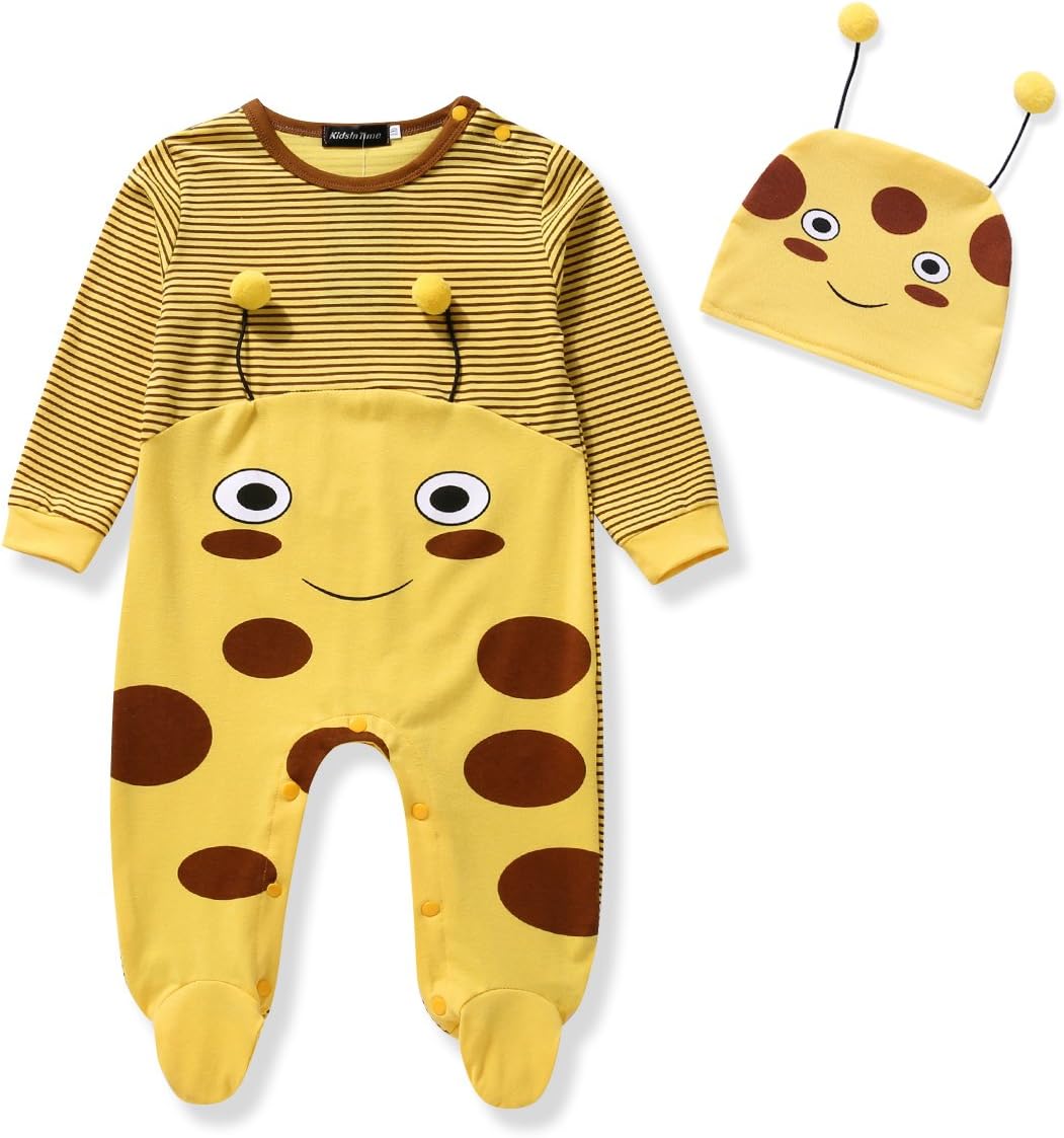 Baby Bodysuit Footie Jumpsuit & Cap 2 Pieces Organic Outfit Set Bee (12-18m(90), Bee)