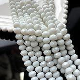 CrzBeadss 265Pcs Briolette Glass Beads for Jewelry Making, 8mm Faceted Crystall Beads for Bracelets Making, Rondelle White Glass Beads Bulk for Crafts Wine Charms Wind Chimes Suncatchers
