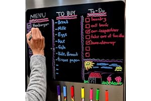 HMMAGNETS Premium Magnetic Wet/Dry-Erase Blackboard for Refrigerator (Fridge Chalkboard) - 17.5"x13.5" Large Size Black Organizer (Stain Free) | 8 Liquid Neon Chalk Markers | Grocery/to-Do Lists Board