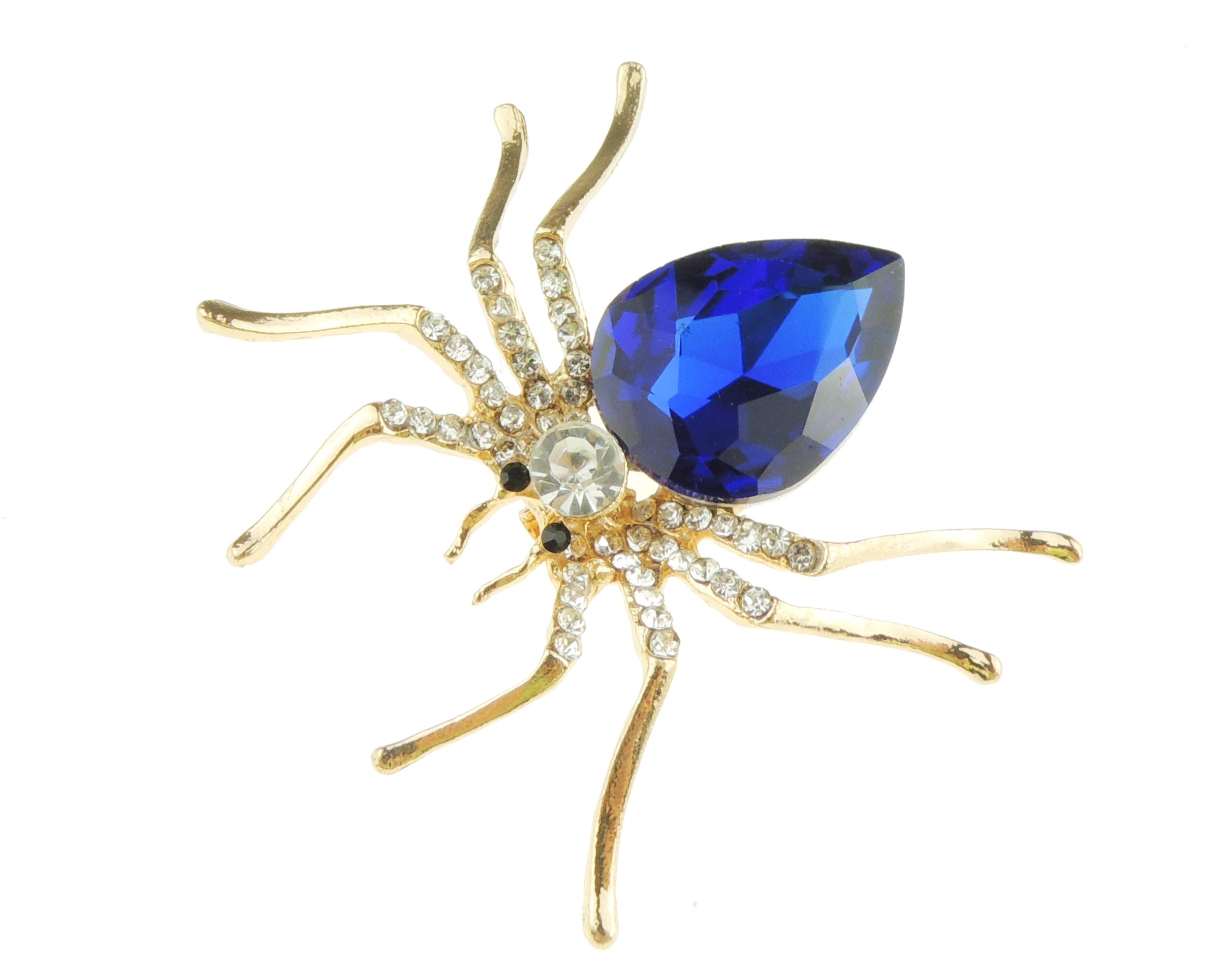 Ladies Large Crystal Diamante Gold Silver Grey Spider Brooch Boxed (Royal Blue Gold Tone)