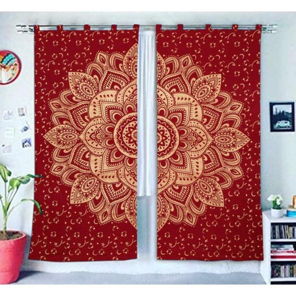 Red Gold Home Decor Window Treatment Indian Drapes Panel Set