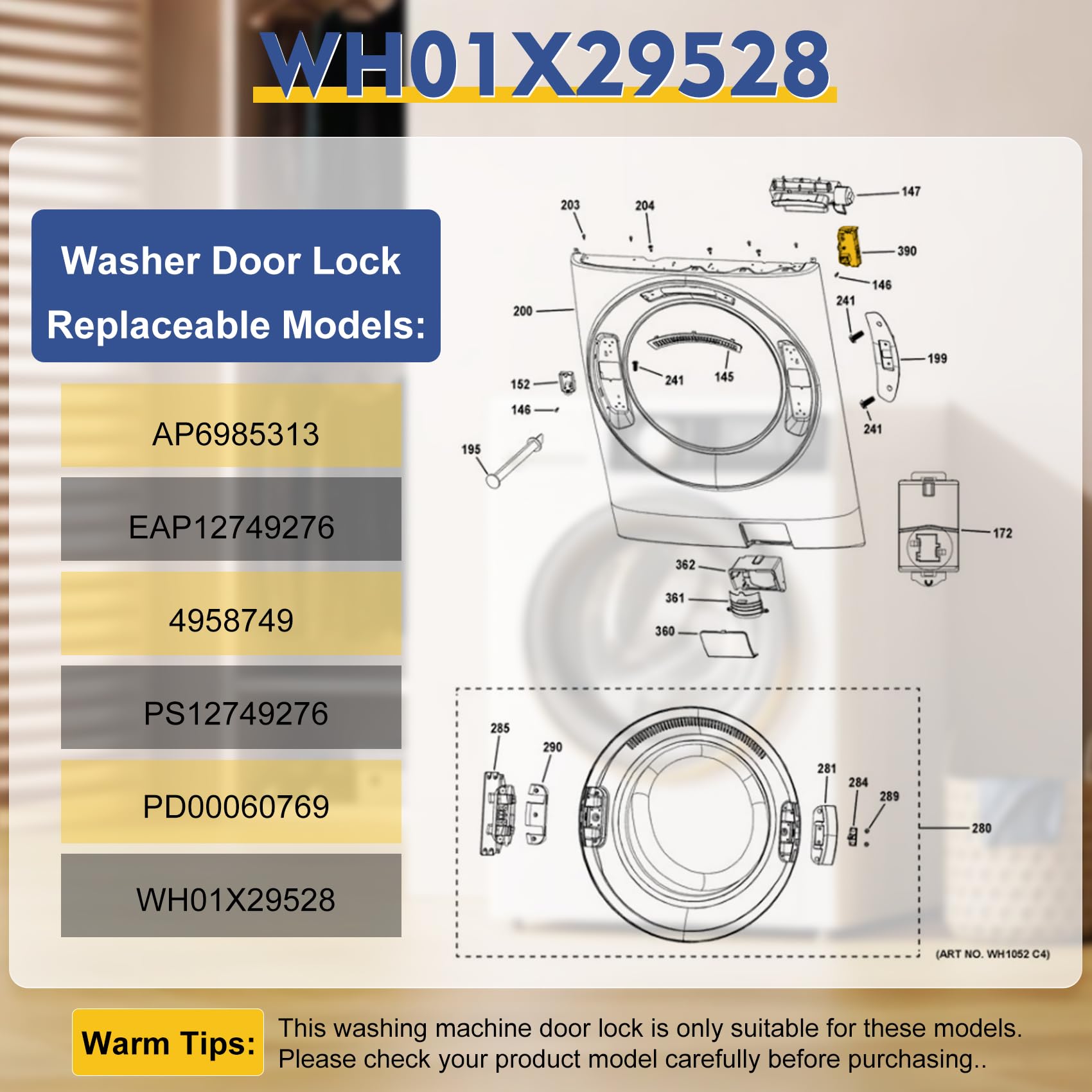 Upgrade WH01X29528 Washer Door Lock (OEM) Compatible with ge Washing Machine, Replacement AP6985313, EAP12749276, 4958749, PS12749276, PD00060769. 3-Year Warranty
