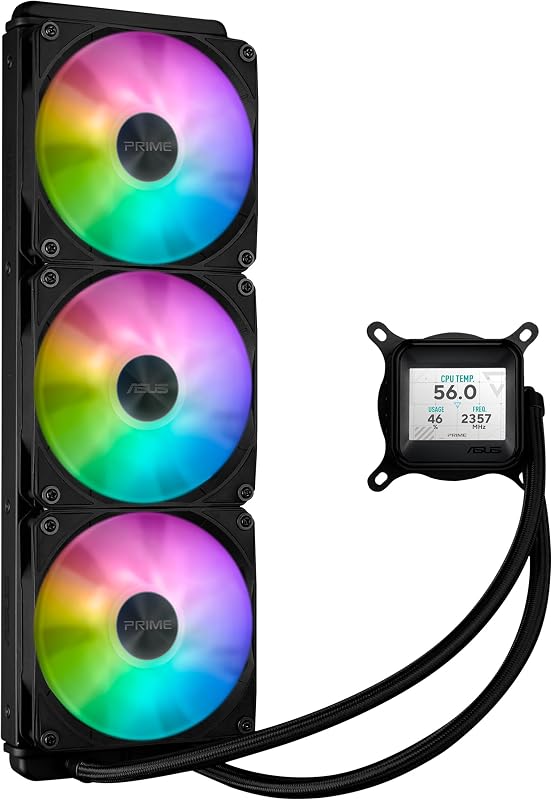 Prime LC 360 ARGB LCD - Sistema de arrefecimento líquido da CPU tudo-em-um com ecrã LCD, bomba Asetek de alto desempenho, motor robusto, ventoinhas conectáveis em cadeia