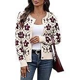 AMZANGEL Women's Floral Cardigan Sweater Long Sleeve Button Down Bolero Shrug Sweaters for Dresses