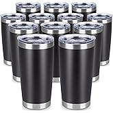 VQRRCKI 20 oz Tumbler Stainless Steel Tumblers Bulk with Lid Double Wall Insulated Coffee Tumbler Cups for Hot & Cold Drinks Powder Coated Travel Coffee Tumbler Mug Metal (Black, 12 pack)