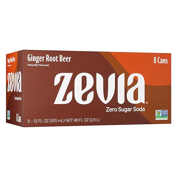ZEVIA ZERO SUGAR SODA, GINGER ROOT BEER, 12...
