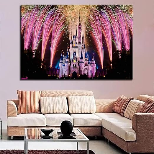 Castillo De Disney Bajo Los Esplendidos Fuegos Artificiales Arte