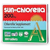 Sun Chlorella 200mg Tablets, 90%+ Pulverized Cell Wall, Non-GMO, 300 Ct | High-Absorption Green Algae Superfood, Whole-Food B12, Vitamin D, Chlorophyll, Plant-Based Protein, Vegan &amp; Gluten-Free