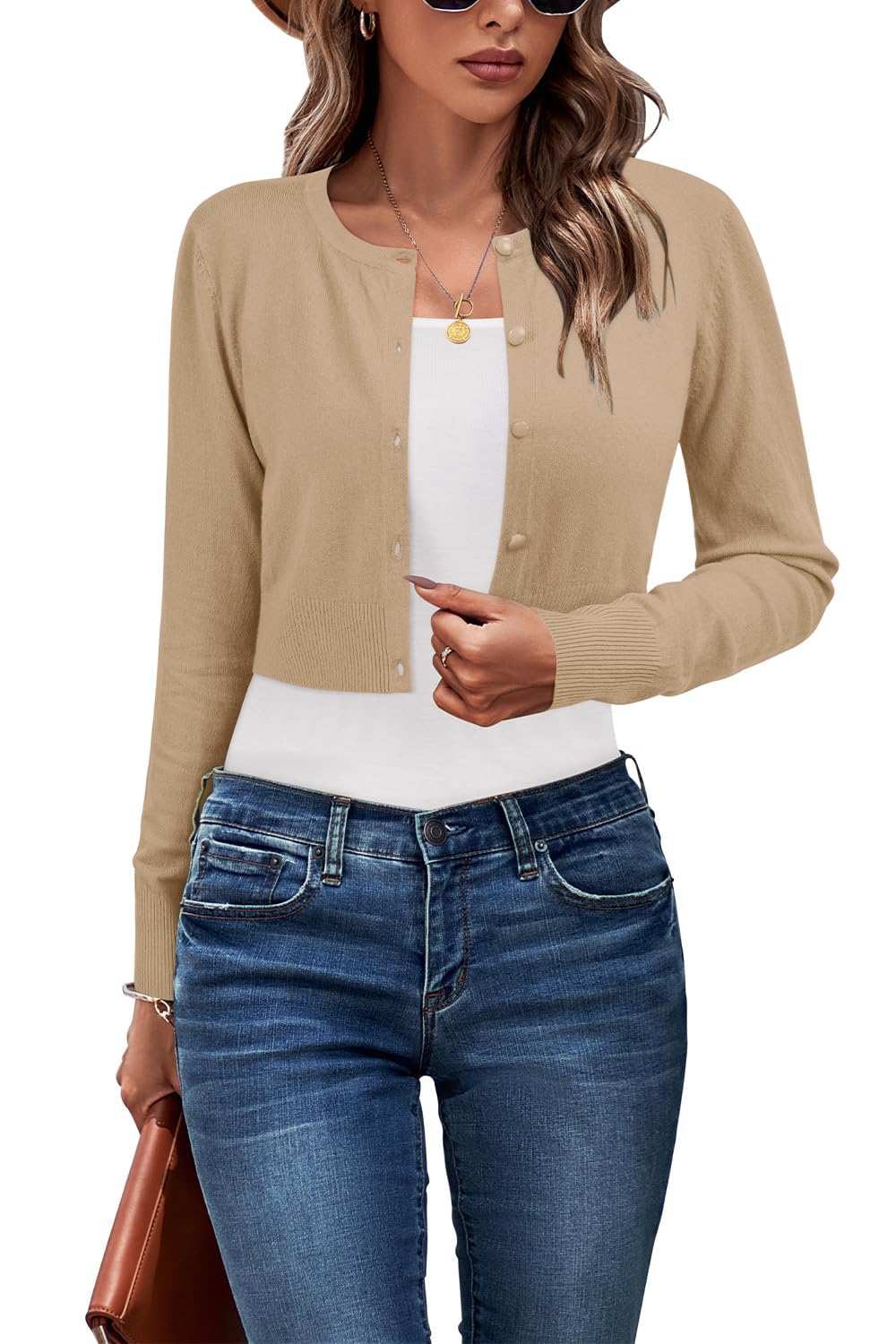 Newshows Cropped Cardigan Sweaters for Women 2025 Crew Neck Button Down Open Front Lightweight Knit Bolero Shrug Sweaters(Apricot, Small) Image Newshows Cropped Cardigan Sweaters for Women 2025 Crew Neck Button Down Open Front Lightweight Knit Bolero Shrug Sweaters(Apricot, Small) Image