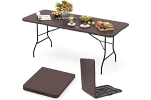 Goplus 6ft Plastic Folding Table, 350 LBS Indoor Outdoor Heavy Duty Portable Folding Tables with HDPE Tabletop, Handle, Lock,