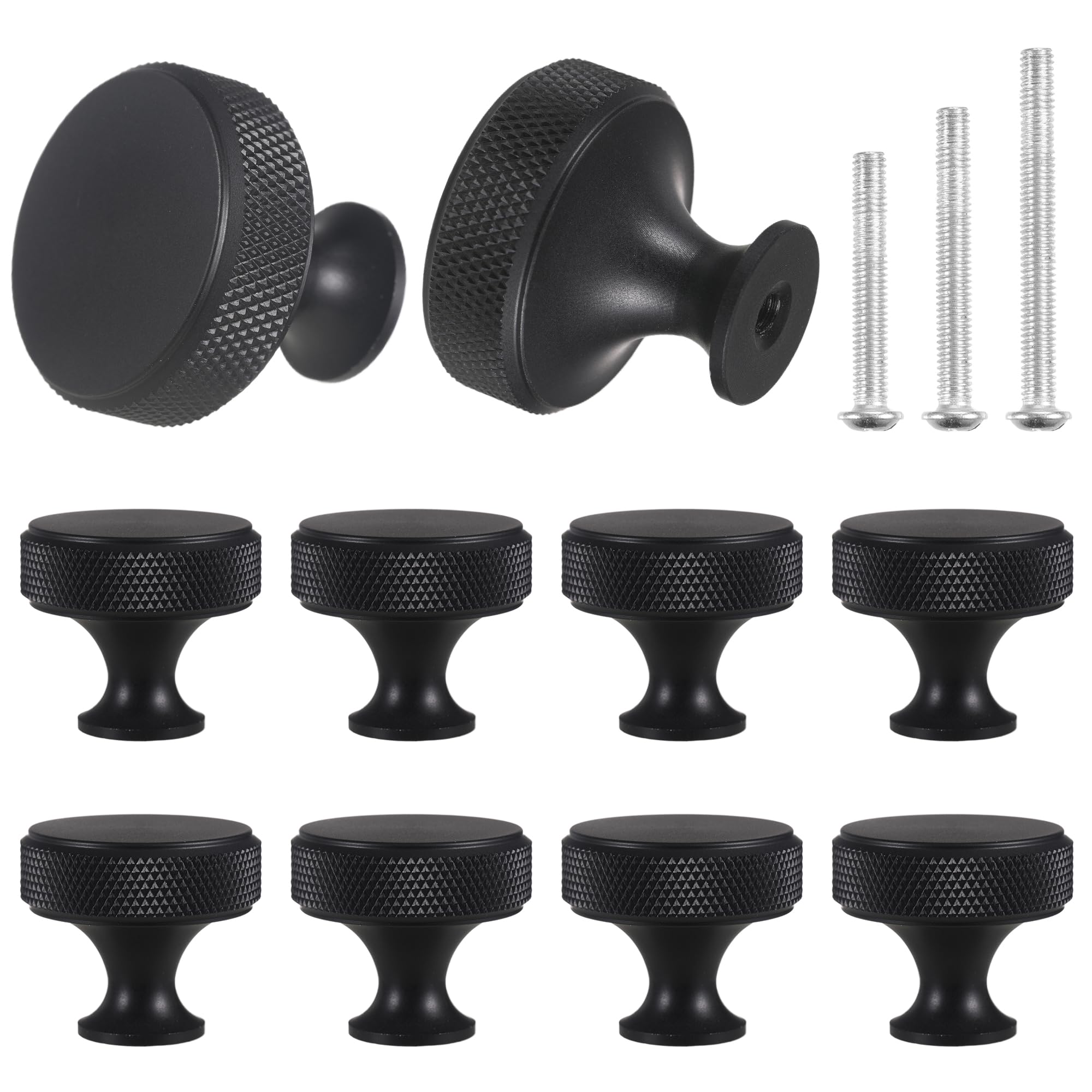 sdhiiolp 10 Pcs Cabinet Knobs Matte Black Metal Round Knurled Wardrobe Knobs Door Kitchen Hardware Cupboard Knobs with Screws Handles for Drawer Dresser, Cupboard and Wardrobe — image 1