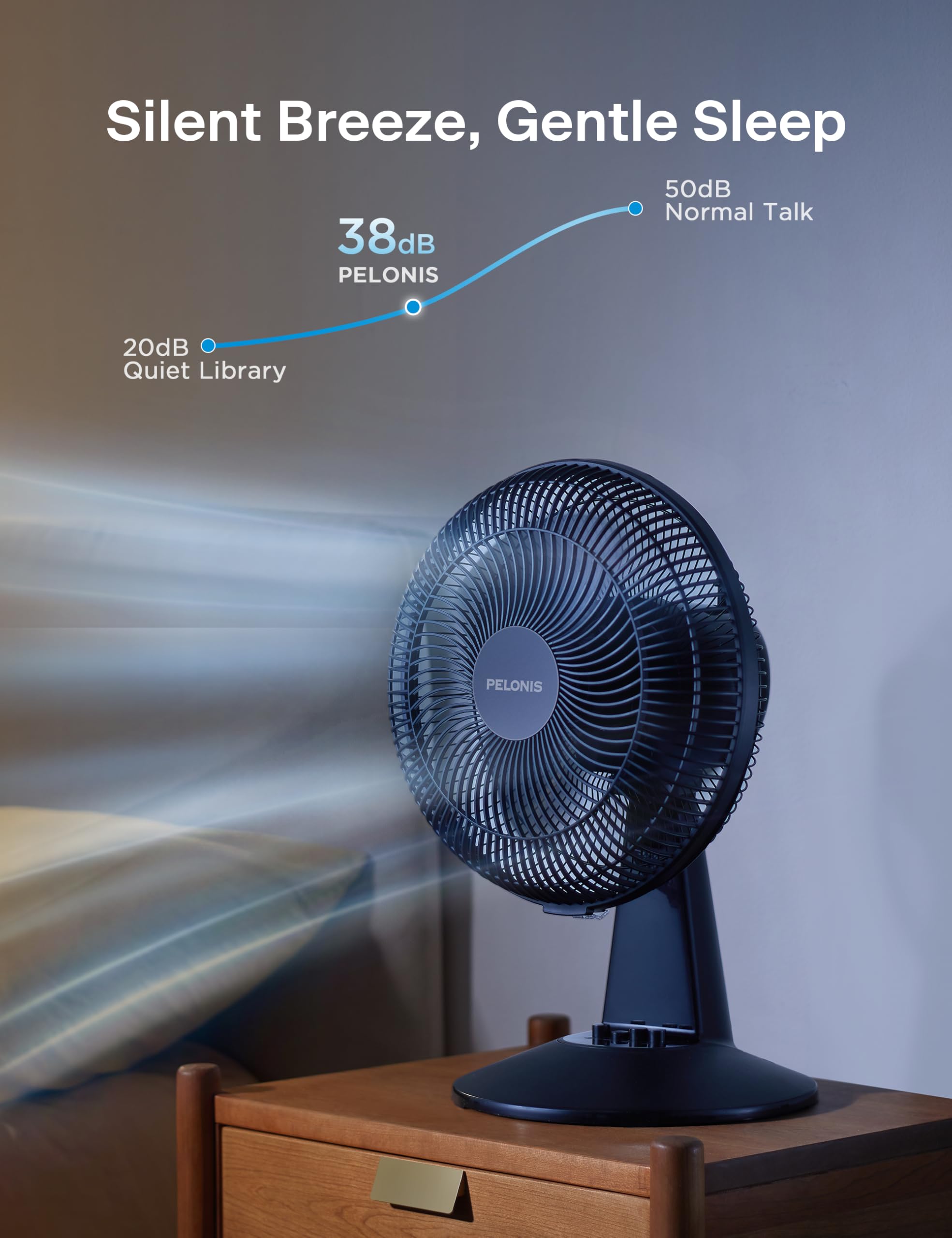 PELONIS Table Fan 12-Inch, 120° Oscillating Table Fan Small Portable Electric Plug-In Desk Fan with 3-Speeds, 126° Adjustable Tilt Head for Bedroom and Office Black