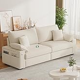 Homixis 89" Modern Sofas for Living Room, Comfy Sofa with Deep Seat Couch, USB/Type-C Port, Side Storage, Removable Cover, Couches for Living Room, Apartment, Beige