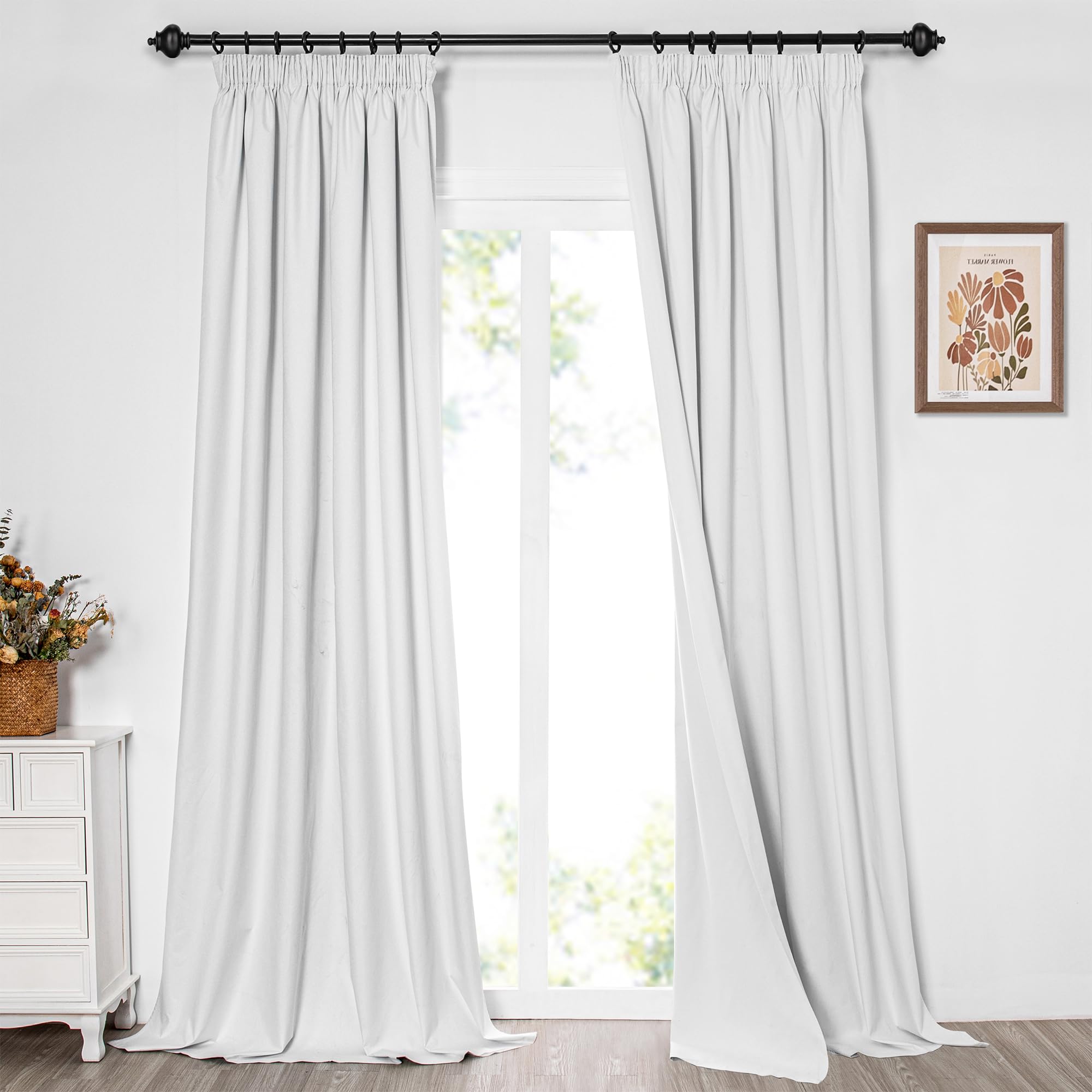 MYSKY HOME Curtains, Blackout Curtain with Ruffle Tape, Bedroom, Heat-Insulated, Set of 2, Extra Long Curtain, Blackout Curtains, Passageway Coating, Sun Protection, H 260 x W 140 cm, Grey/White