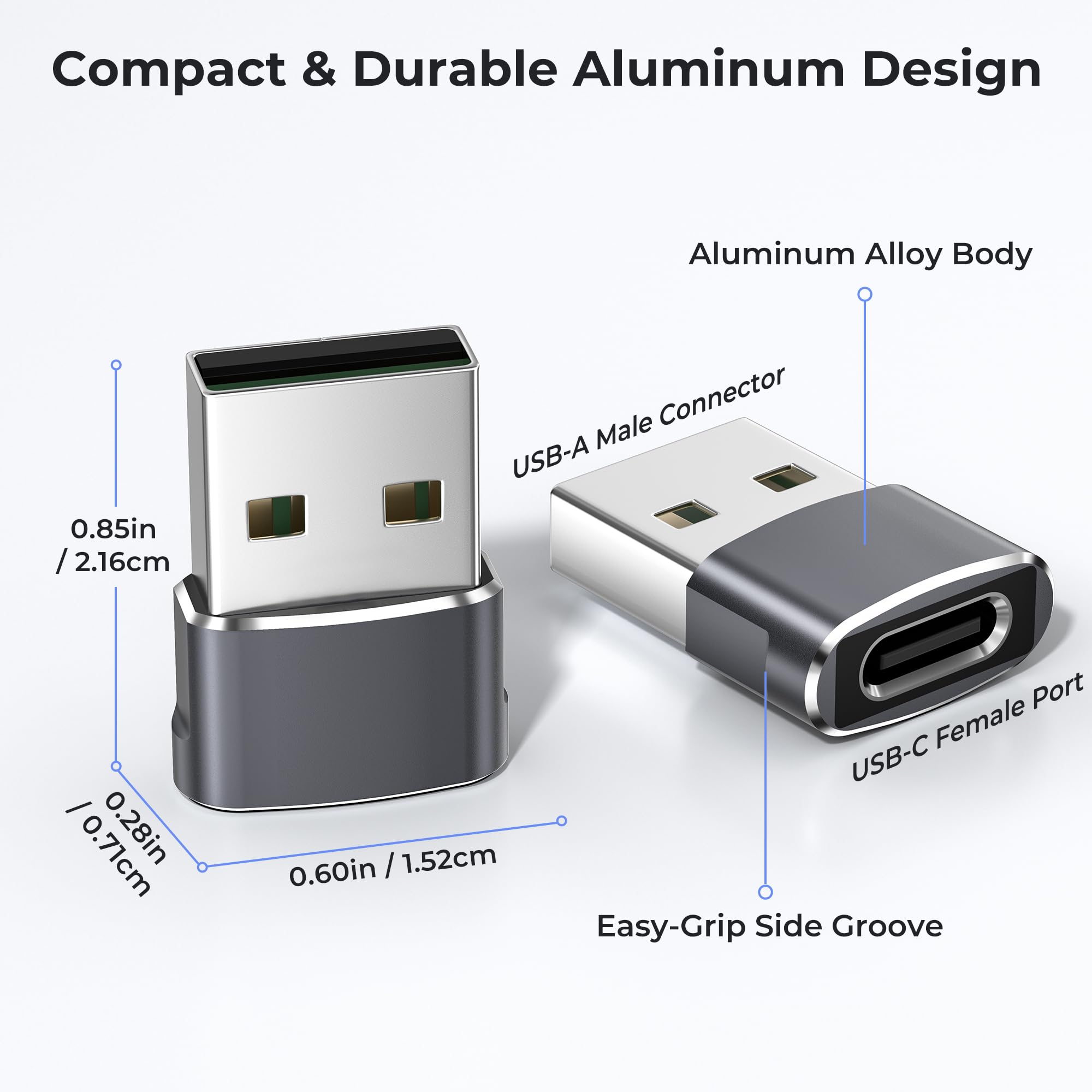 Basesailor USB to USB C Adapter,USBC Female to USB A Male Adapter,Type C Converter Charger for iPhone 17 Pro Max,16 15,Apple Watch iWatch S11 S10 SE,AirPods 3,iPad mini Air,Samsung Galaxy S25,Gray