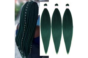 Gozill Emerald Green Braiding Hair Pre Stretched Kanekalon Braiding Hair Extension 26 Inch Colored Synthetic Fake Hair for Braiding