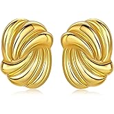 Chunky Gold Earrings for Women 18K Gold Plated Statement Earrings Trendy Minimalist Large Chunky Gold Studs Earrings