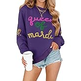 For G and PL Women's Mardi Gras Long Sleeve Crewneck Graphic Sequin Sweatshirt