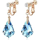Austrian Crystal Baroque Drop Clip On Dangle Earrings for Women Non Pierced 14K Rose Gold Plated Hypoallergenic Jewelry