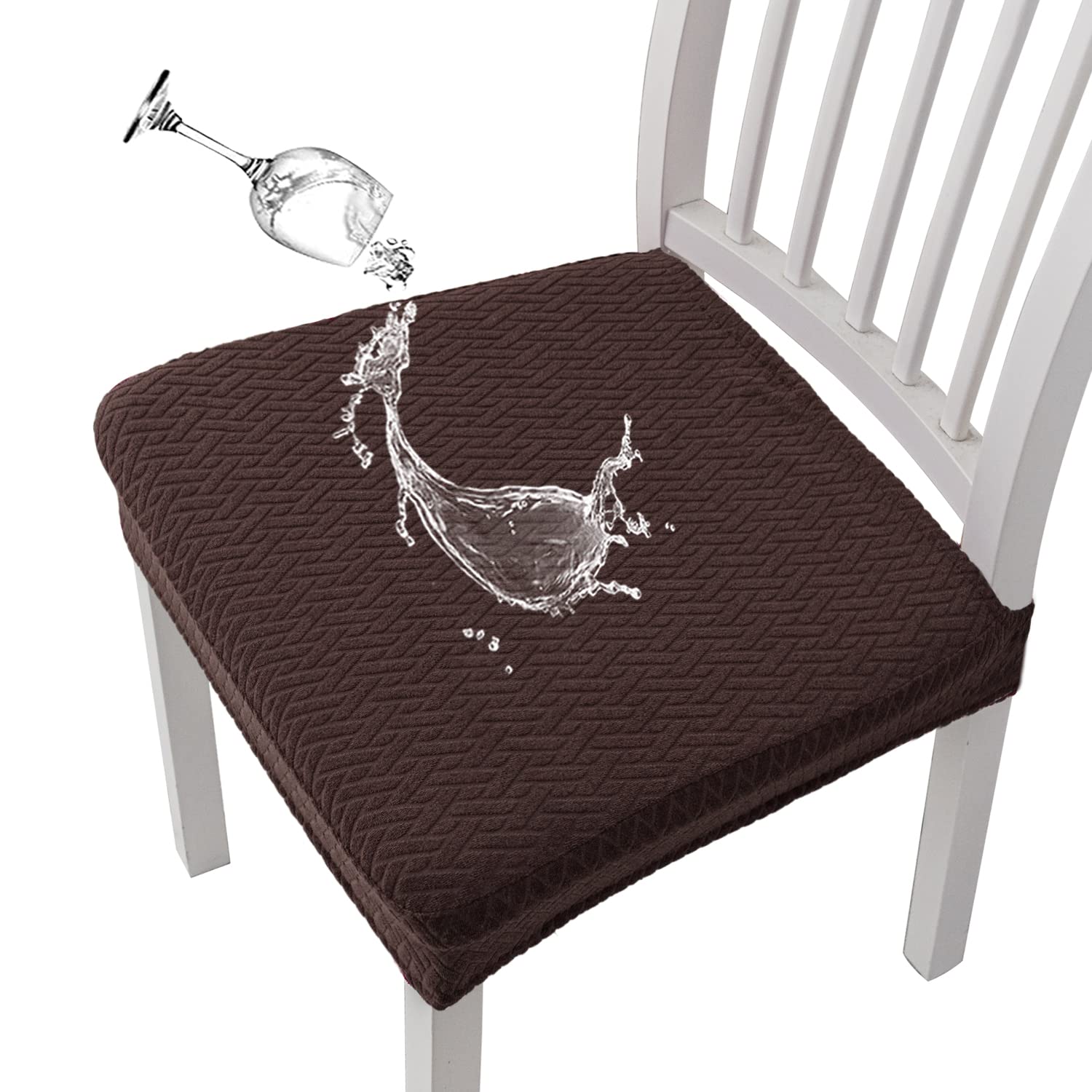KELUINA Stretch Lattice Jacquard Waterproof Chair Seat Covers for Dining Room 1/2/4/6 PCS Chairs Covers Dining Chair Covers Kitchen Chair Covers (Coffee,4 Pcs)