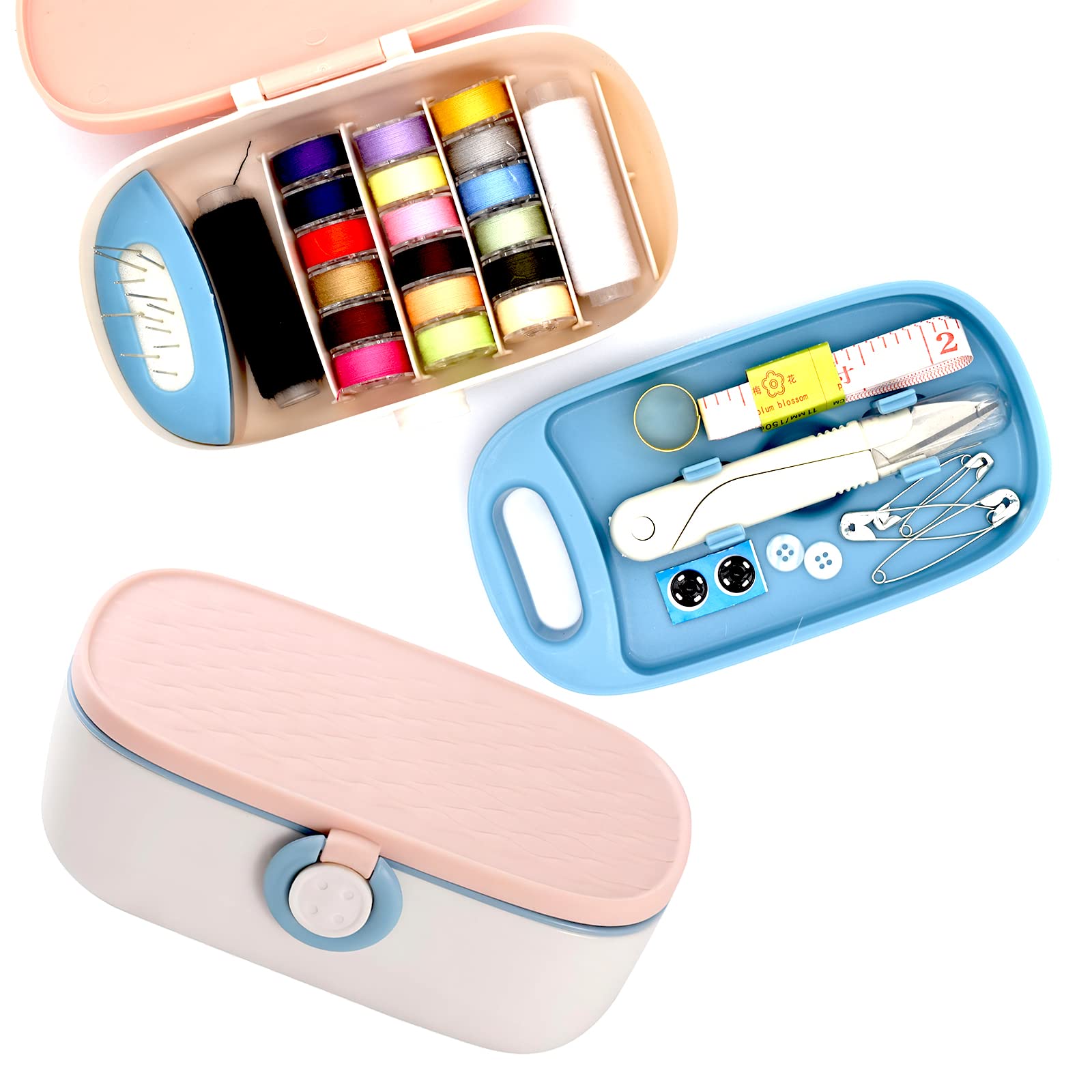 Skyzone Sewing Kit for Adults,Portable Sewing Box with Sewing Accessories Needle and Thread Set for Home Travel Sewing Tool Set(Pink)