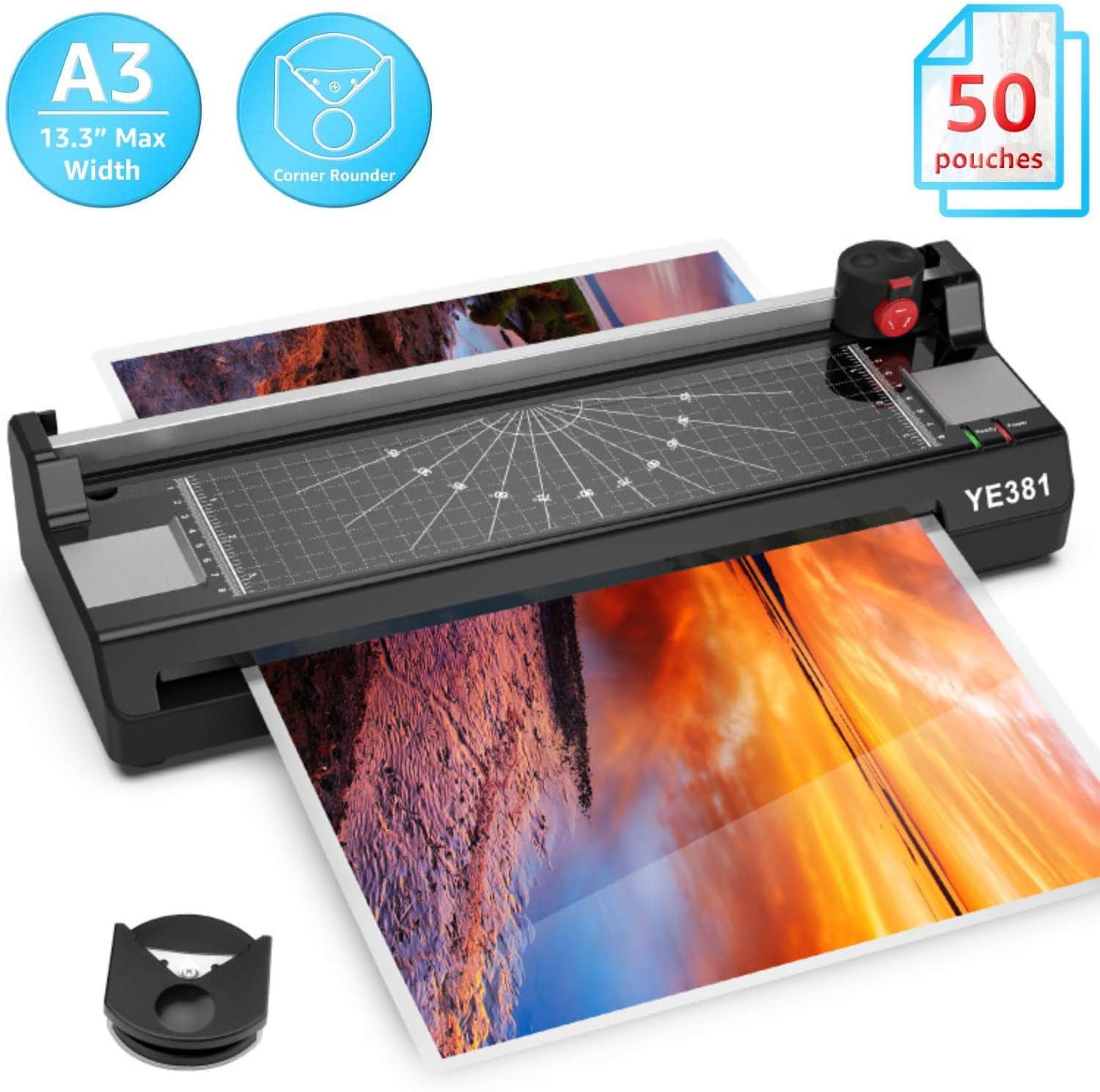 Laminator for A3/A4/A6, 13 inch Thermal Laminator Laminating Machine with 50 Pouches for Office Home Use, Paper Trimmer and Corner Rounder : Office Products