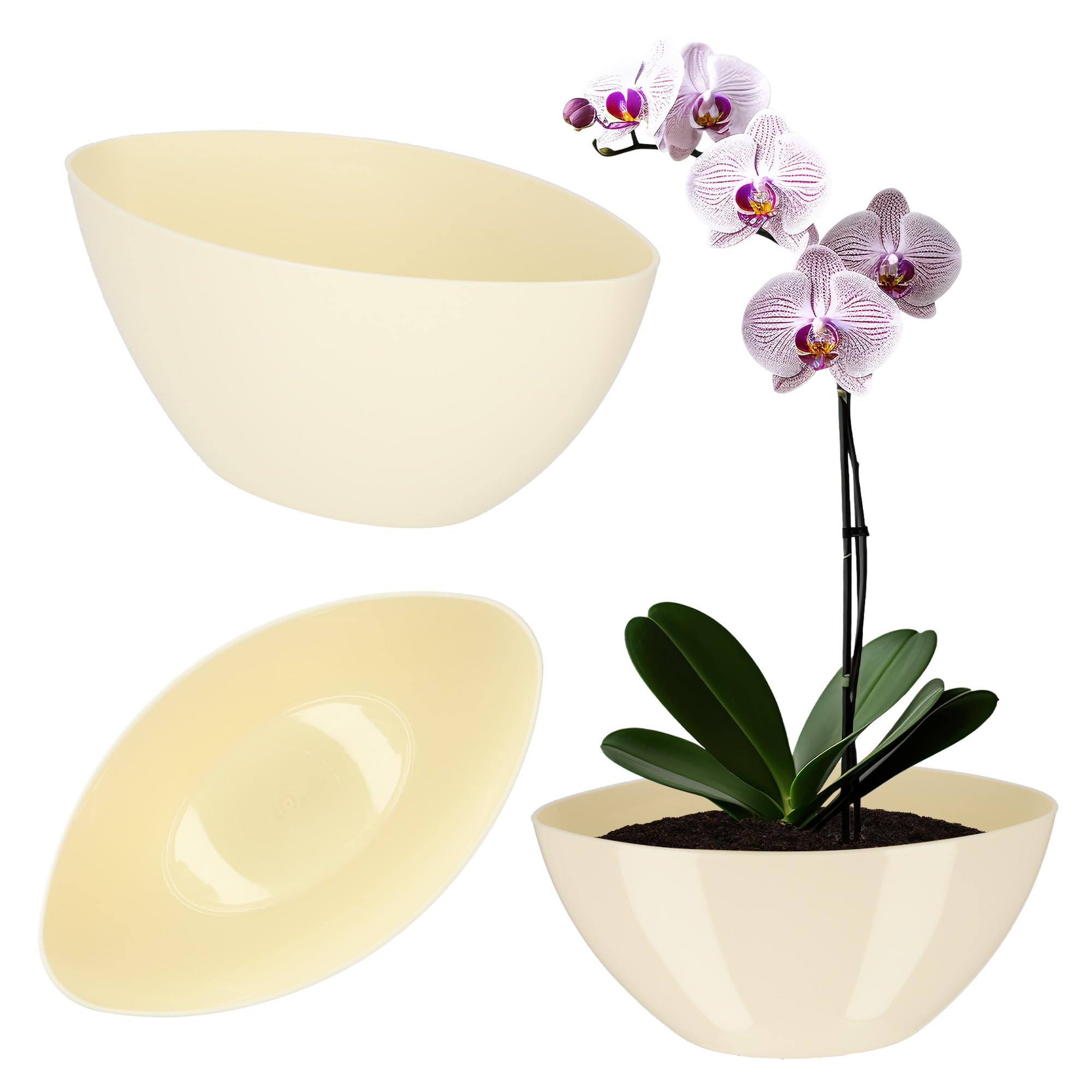 KADAX Plant Pot, Plastic Flower Pot in Several Colours, Oval Planter for Bedroom, Living Room, Office, Lightweight Plant Pot, Modern Indoor Planter (21 x 12 cm, Cream)