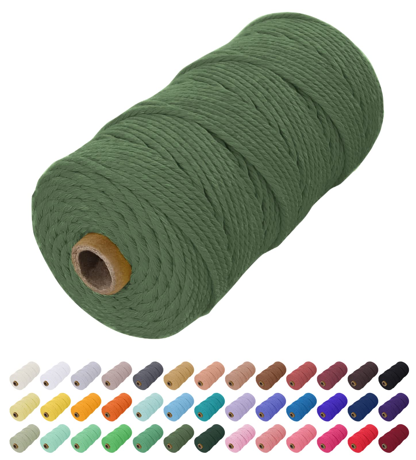 Uiopa Macrame Cord 2mm x 200m, Natural Cotton Cord Coloured Macrame Yarn Soft Rope, Macrame String Cotton Twine for Crafts, Plant Hanger, Wall Hanging, Wrapping, Christmas Decorations (Army Green)