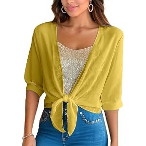 Sheer Cardigan for Women Summer Tie Front Half Sleeve Chiffon Shrug Bolero Lightweight Casual Plus Size Cardigans