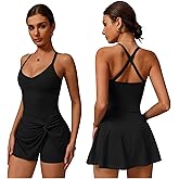 Tennis Dress for Women with Built in Shorts Sleeveless 2-in-1 Ruffle Twist Front Split Active Yoga Golf Cami Dress