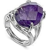 ZILENIU Amethyst Rings, Natural Oval Shape Gemstone Birthstone Rings Spiritual Jewelry, Healing Reiki Purple Crystal Rings for Women