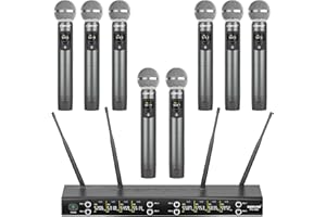 Phenyx Pro Wireless Microphone System, 8-Channel Metal Wireless Mic Set w/ 8 Cordless Mics, 8x20 UHF Frequencies, 200ft Range