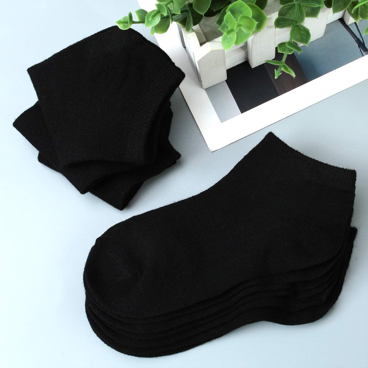 Cooraby 15 Pack Kids' Half Cushion Low Cut Athletic Ankle Socks Boys Girls Ankle Socks: Clothing