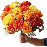 YXYQR 6 Pack Artificial Marigold Silk Flowers Bouquet, Burnt Orange Yellow Fake Mums Chrysanthemums, 30 Heads Faux Marigolds for Wedding Indoor Outdoor Vase Table Porch Home Halloween
