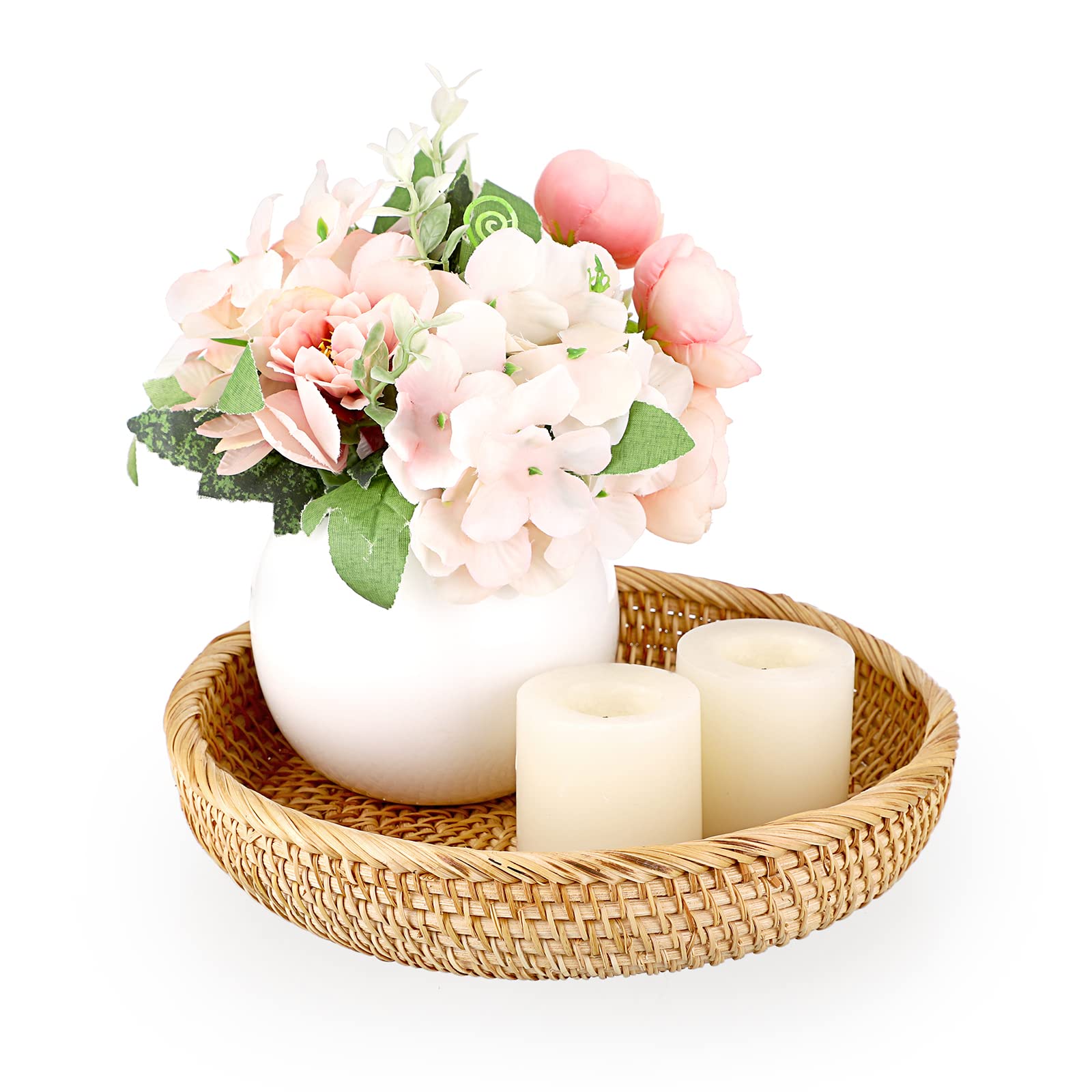 IGNPION Rattan Woven Keys Holder Tray 22cm Coffee Table Decorative Display Tray Entryway Desktop Organiser Basket for Perfum, Candle, Key, Remote (Natural) — image 1