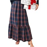 CUPSHE Womens Maxi Skirts Tartan Ruffled Skirt Plaid Holiday Christmas High-Rise Waist Xmas Long Skirt