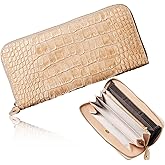 VOICE Align type Long wallet Leather made by MASINI in Italy Cowhide ART.SPICE Beautiful Croc leather with delicate glitter Women's Elegant and easy to use Vertical card case In gift box (Camel)