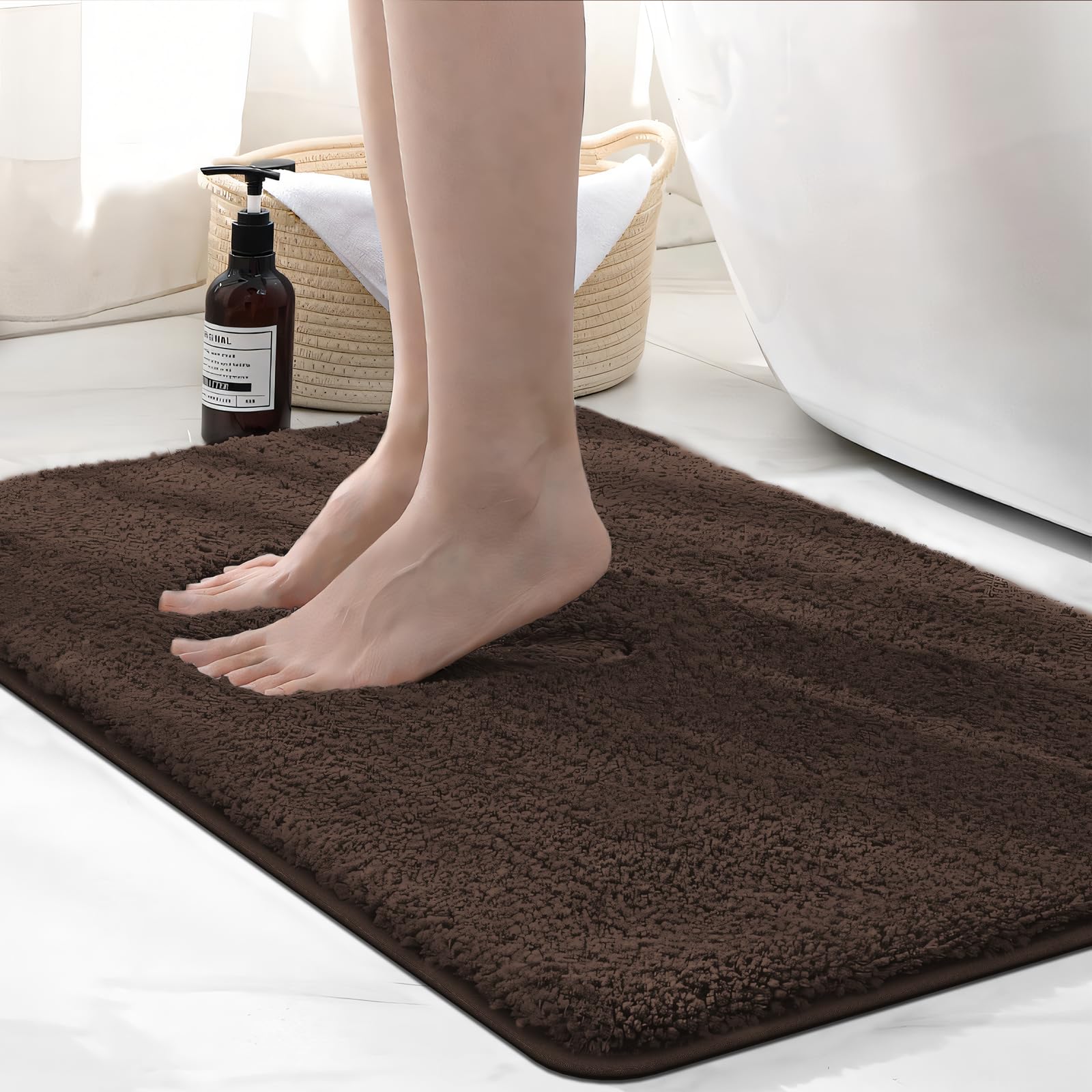 wyewye Microfibre Bath Mat, 2cm Super Thick Bath Rug, Super Absorbent Bathroom Rug 50x80cm Coffee