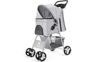 Wedyvko Dog Stroller, Pet Stroller for Small Dogs Cats, 33 LBS with Storage Basket & Cup Holder, Grey