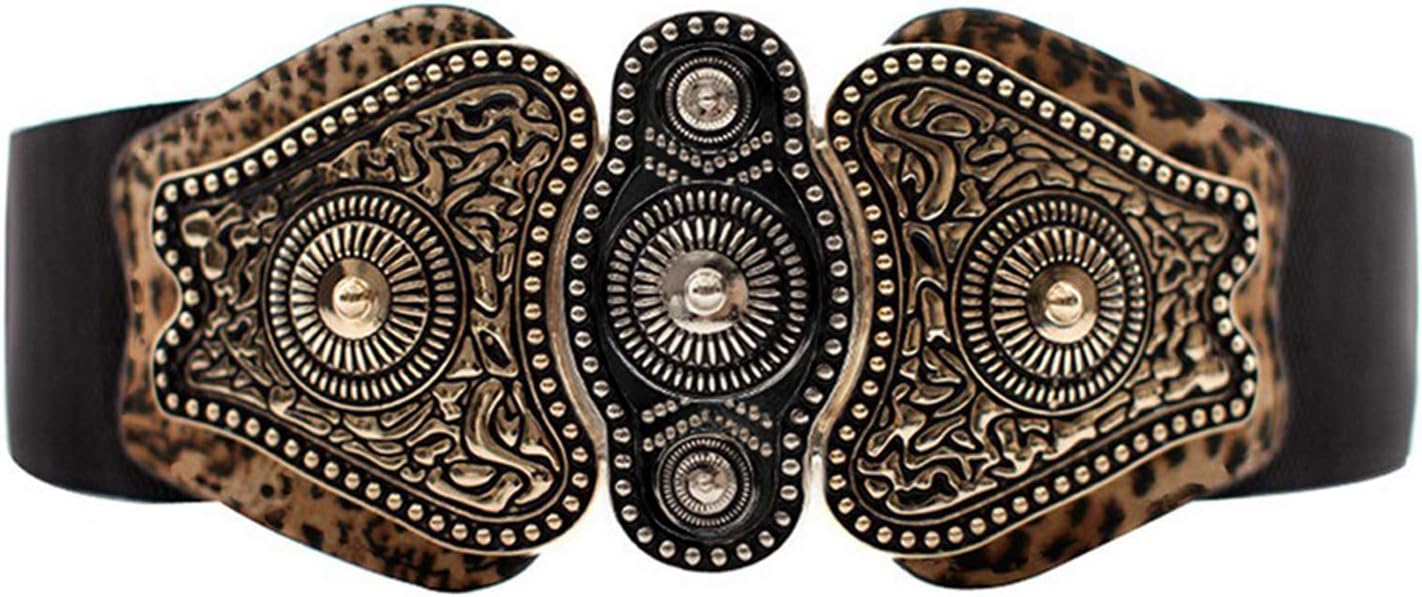 Womens Stretch Elastic Waist Wide Belt with Fashion Western Retro Buckle Web Cinch