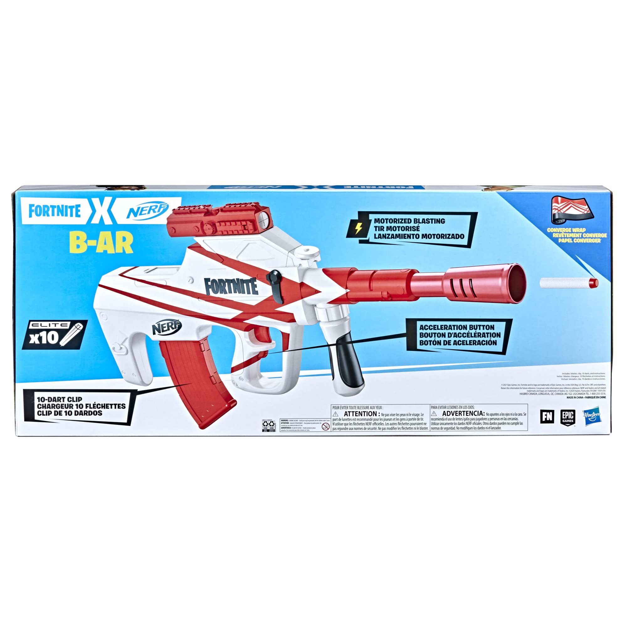 Nerf Fortnite B-AR Motorized Dart Blaster -- Fortnite Converge Wrap, Motorized 10-Dart Blasting, 10-Dart Clip, 10 Official Nerf Elite Darts
