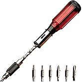 Kings County Tools Yankee Screwdriver with 7 Double-Sided Bits, 9.75" | Semi Automatic Screw Driver Pin Vise Hand Drill with Rotating Barrel, Hex Chuck, and 3-Position Locked Spiral-In or Out