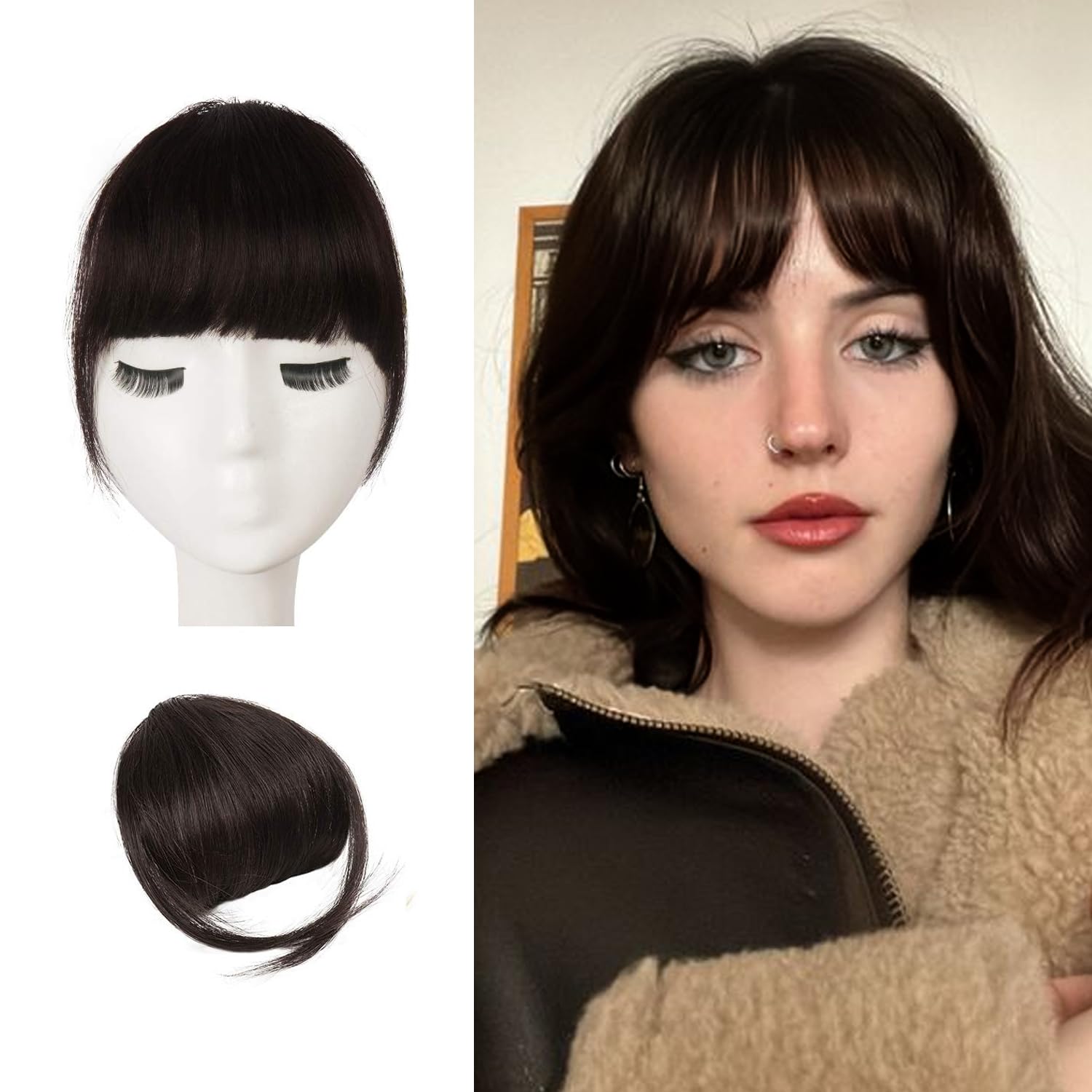 BARSDAR Clip in Fringe Human Hair 100% Real Hair Bangs with Temples Clip on Fringe Extensions Natural Color Washable/Dye-able 2#