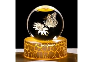ARIKYRIST 2.36in. Miniatured Butterfly with A Flower Birthday Christmas for Women Girlfriend, 3D Glass Engraved Cute Butterfly K9 Crystal Ball with Light Base for Home Office Decoration