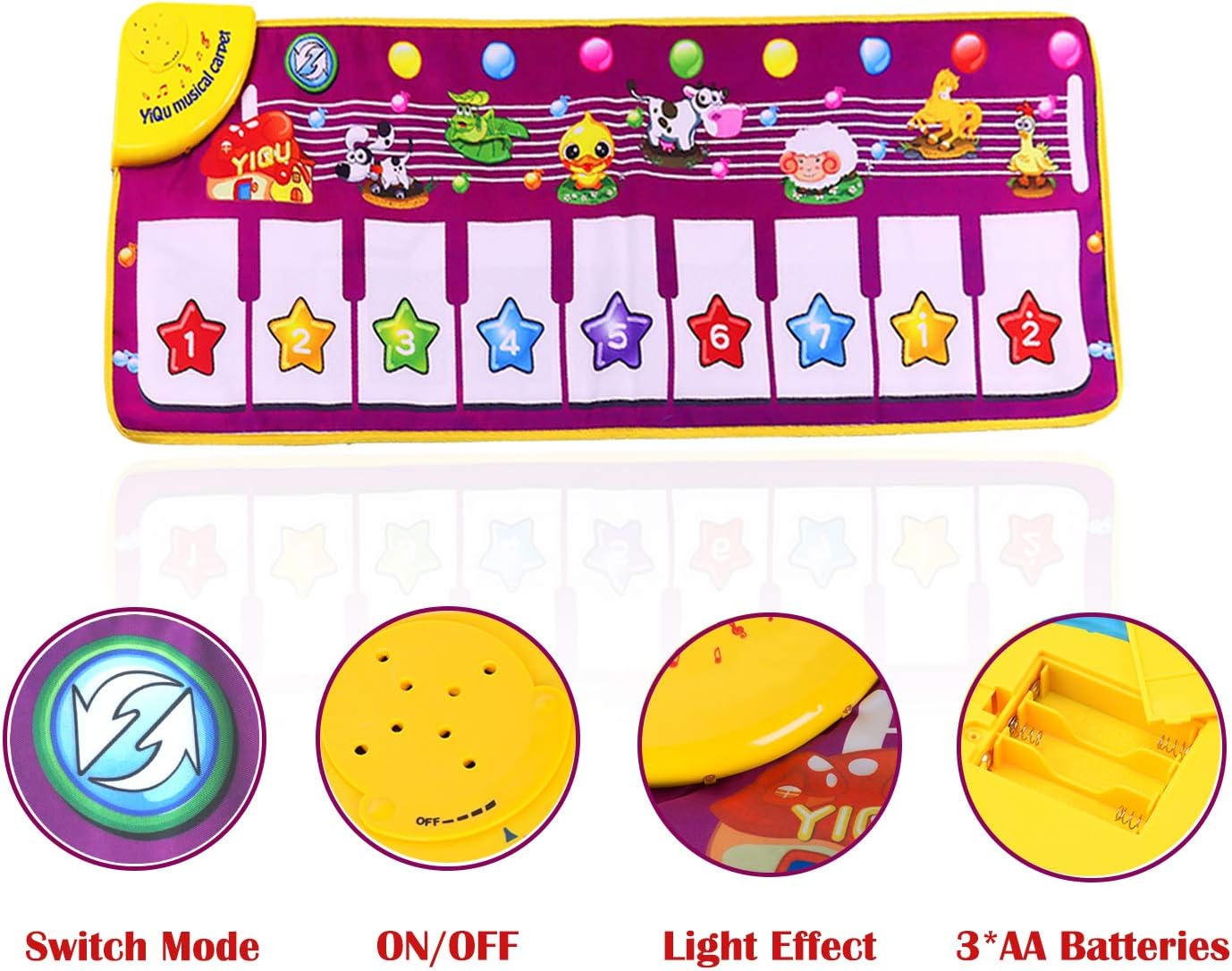 DITHIN SGDD Piano Musical Mat, Musical Piano Keyboard Dance Mat Baby Touch Play Mat Early Education Toys for Little Boys Girls Babies Toddlers Birthday Xmas Presents for 1-4 Year Old Kids: Toys & Games