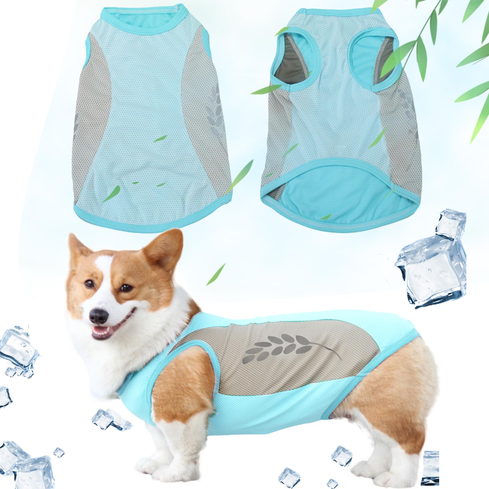Runmeihe Dog Cooling Vest, Safe Dog Coat with Reflective Strip, Breathable Mesh Dog Clothes for Summer, Light Weight Cooling Dog Jacket (M)