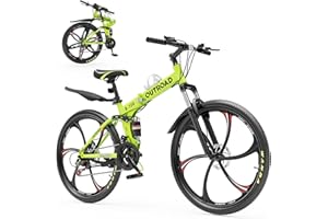 Max4out 26 Inch Folding Mountain Bike, 21 Speed Full Suspension Bicycle with High-Carbon Steel, Dual Disc Brake Non-Slip Quick Release tire Folding Bicycle for Adults/Men/Women