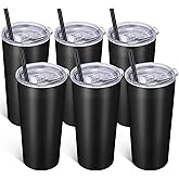 VEGOND 20oz Tumbler Bulk with Lid and Straw 6 Pack, Stainless Steel Vacuum Insulated Tumbler, Double Wall Coffee Cup Travel Mug, Black