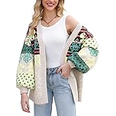 D-Sun Women's Printed Cardigan Sweater Front Open Long Sleeve Colorblock Cardigan Fall Winter Outwear Coats